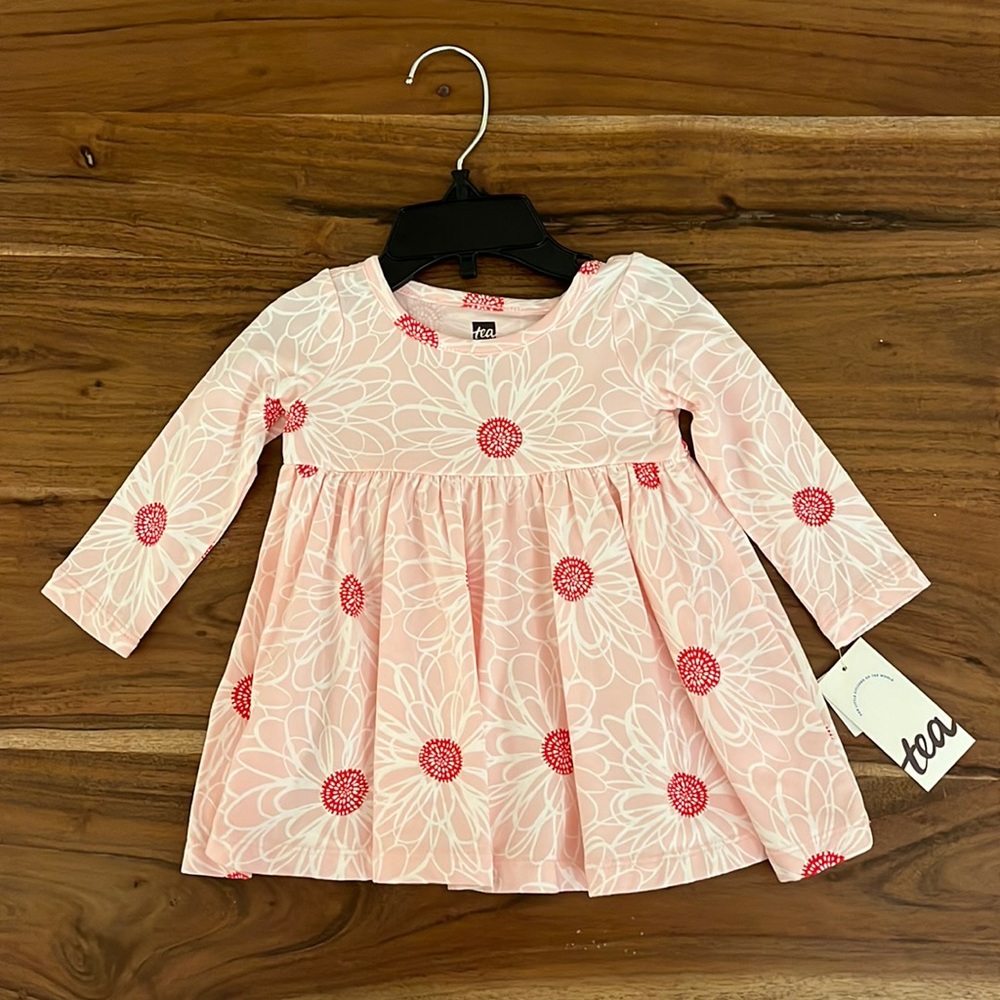 NWT Tea Collection Long Sleeve Twirl Dress Pink Floral size 3-6 mo